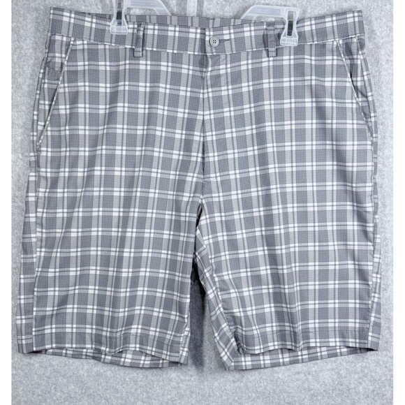 PGA Tour Pro Series Mens Size 38 Golf Casual Shorts White Gray Plaid Lightweight - Picture 1 of 10